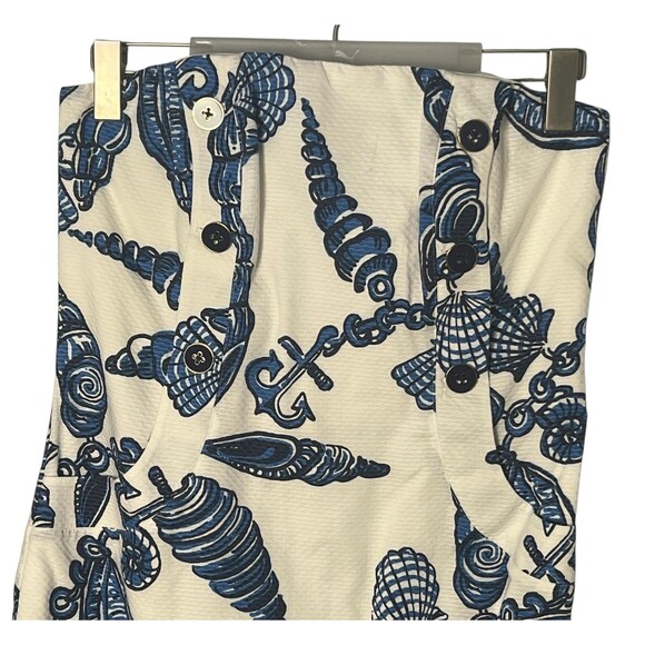 LILLY PULITZER Blue Shell Cotton White and Navy Midi Dress Size 8 - Picture 2 of 16